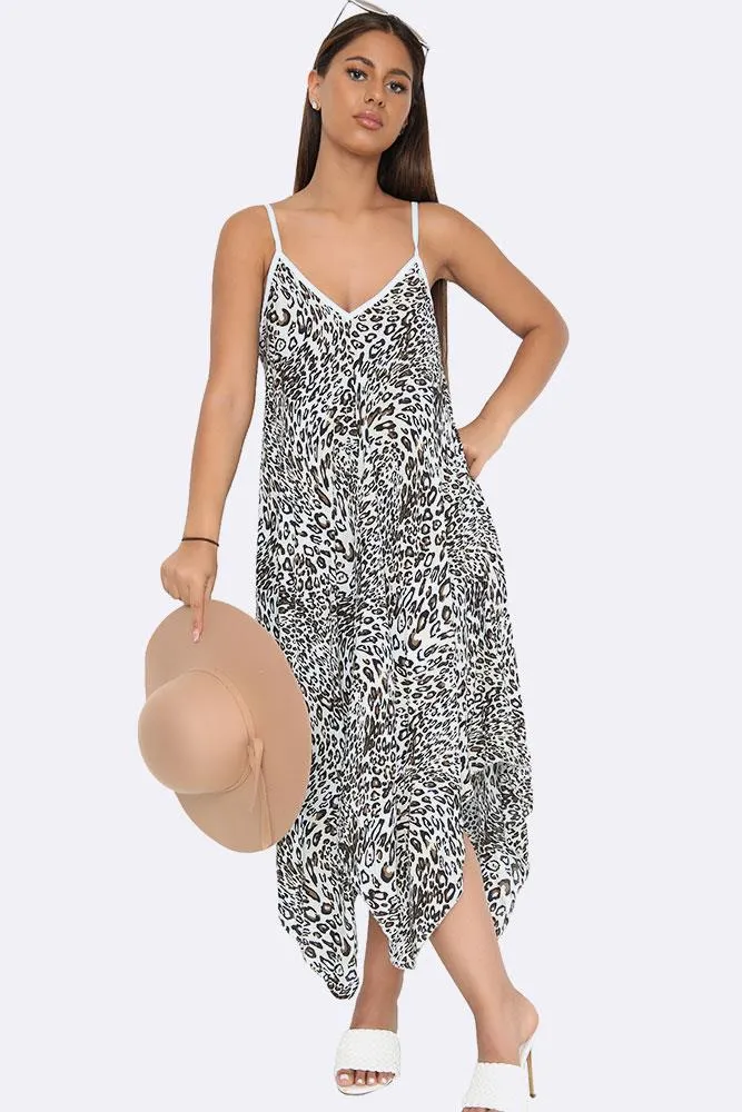 Italian Leopard Strappy Hanky Hem Dress