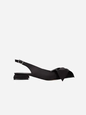 Lola Bow Vegan Flats | Black Satin