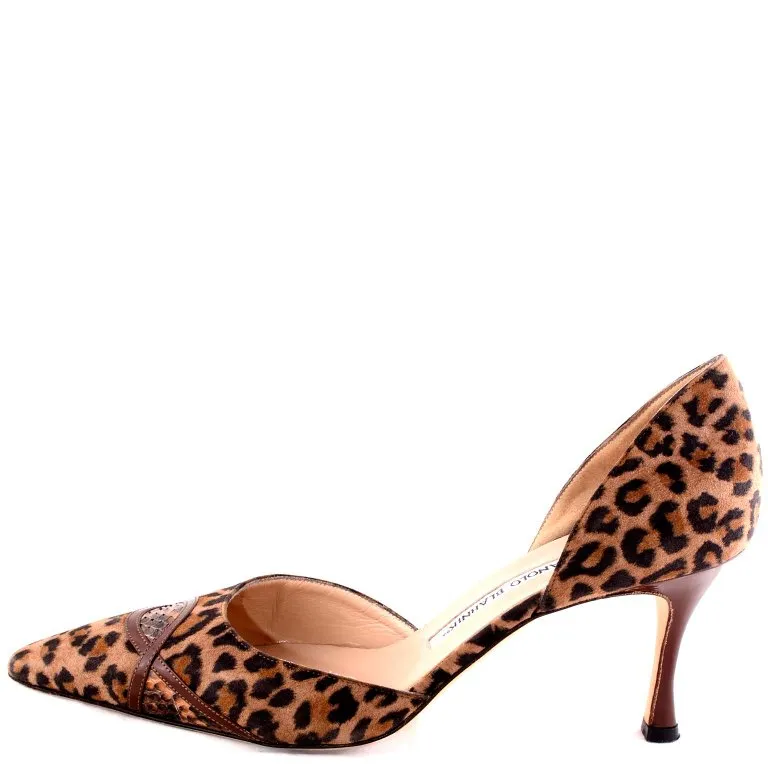 Manolo Blahnik D'Orsay Heels in Animal Print Suede Shoes