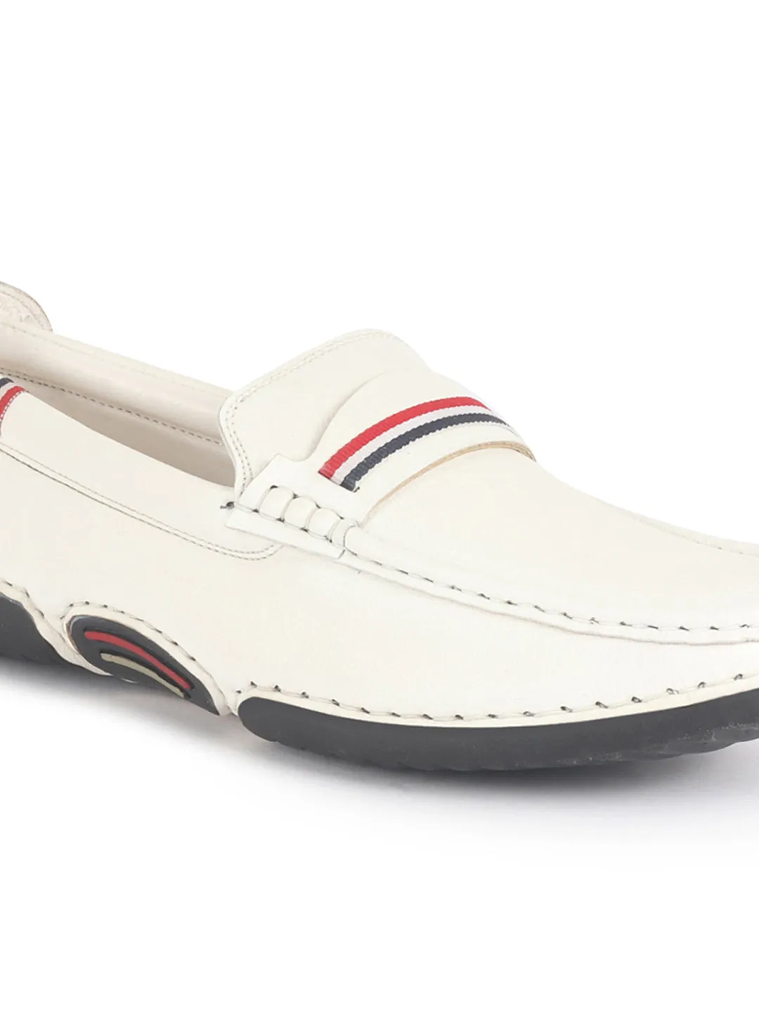 Men White Stitched Stripe Design Classic Slip-Ons Loafer with Flexible Slip Resistant Sole|Slip On Shoes|Casual Shoes