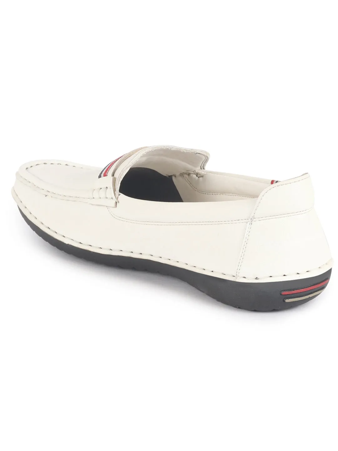 Men White Stitched Stripe Design Classic Slip-Ons Loafer with Flexible Slip Resistant Sole|Slip On Shoes|Casual Shoes