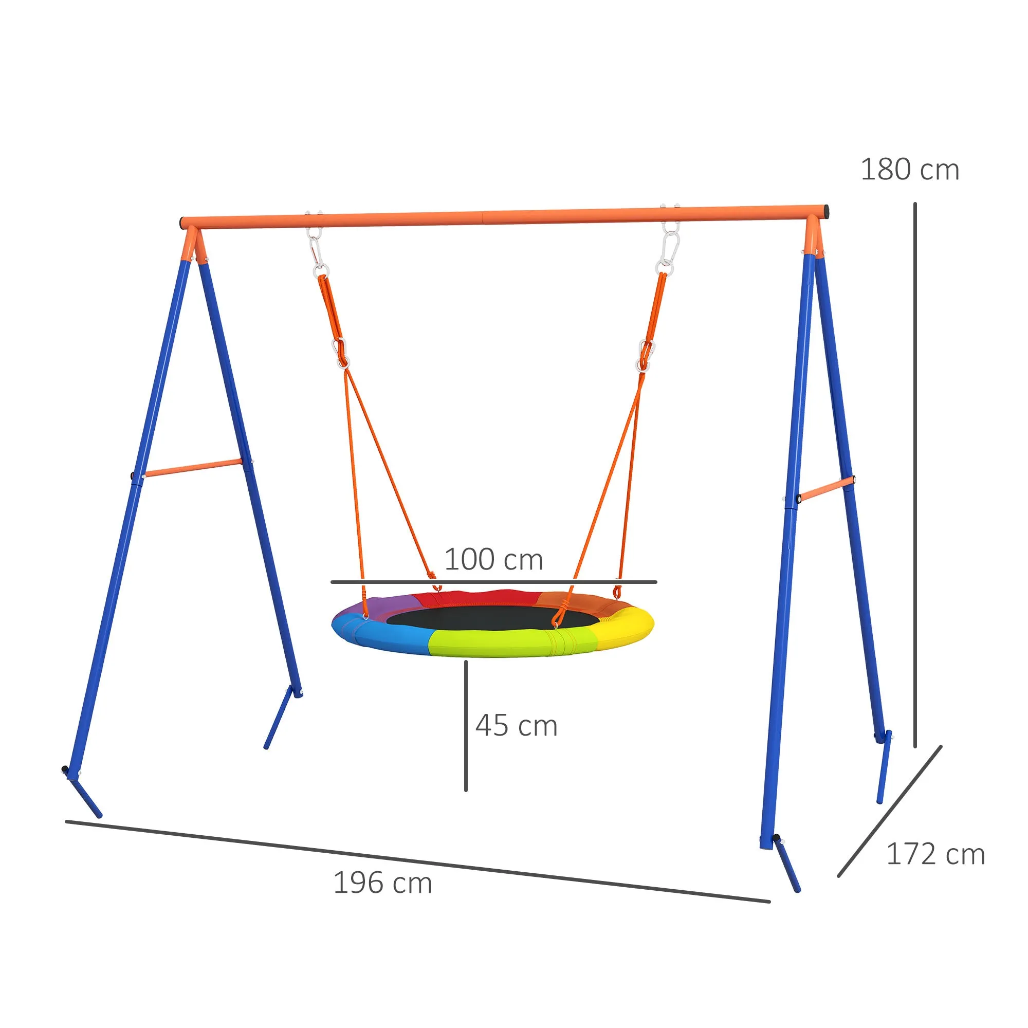 Metal Kids Swing Set Nest Swing Seat with A-Frame Structure for Outdoor Use Multicoloured