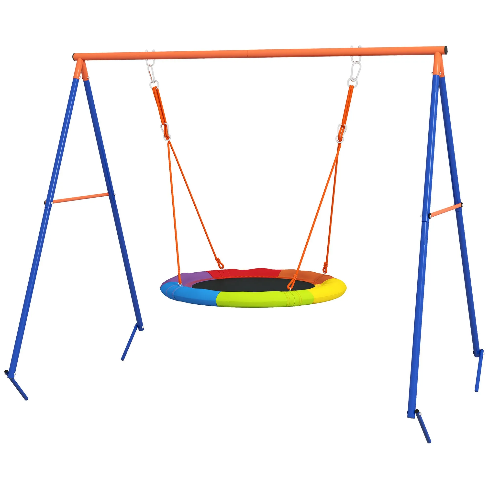 Metal Kids Swing Set Nest Swing Seat with A-Frame Structure for Outdoor Use Multicoloured