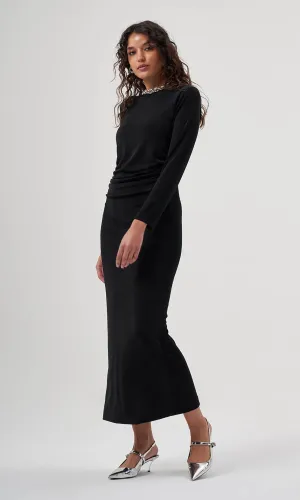 MZL Long Sleeved Gathered Dress - Black