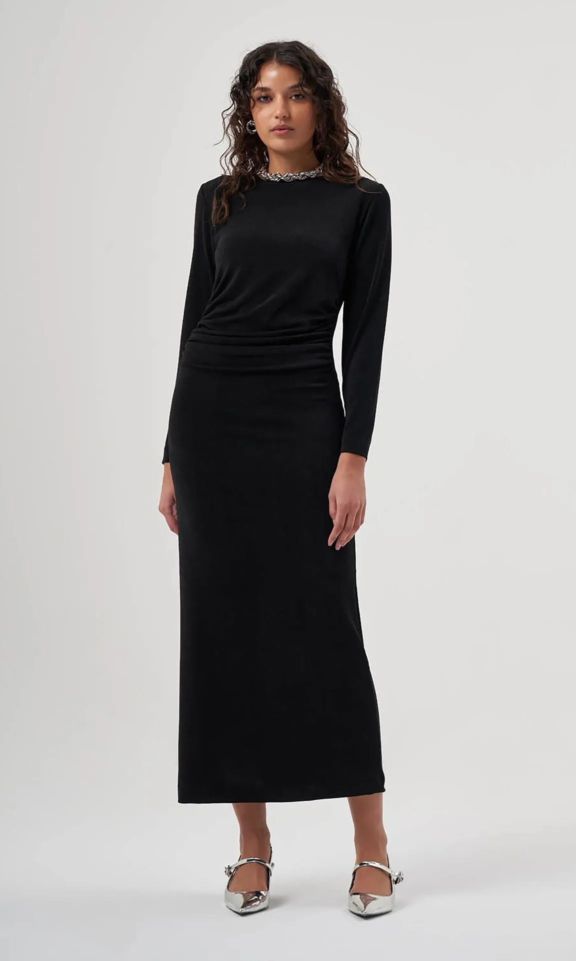 MZL Long Sleeved Gathered Dress - Black