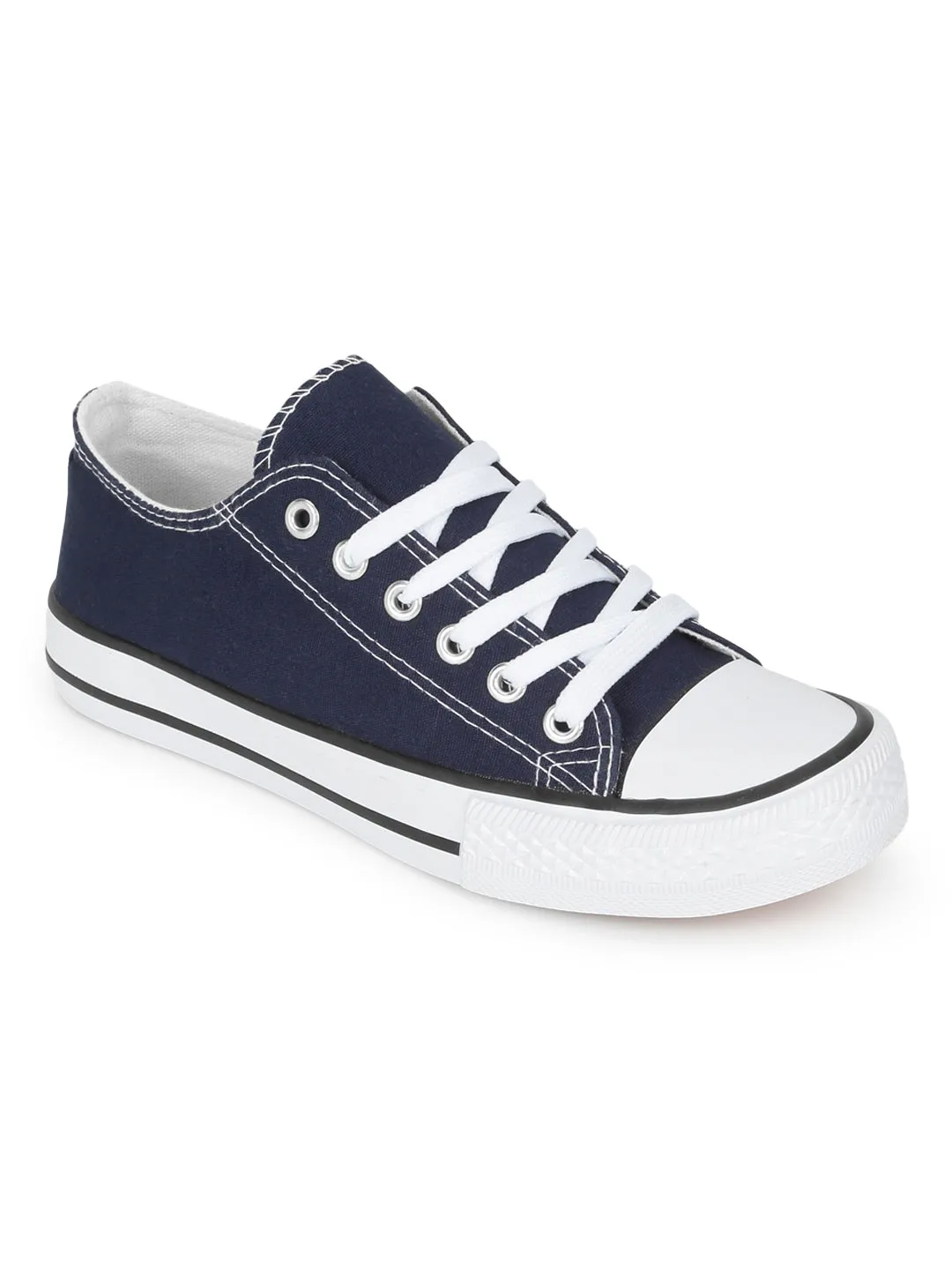 Navy Blue Canvas Stylish Lace-Up Sneakers For Kids-Unisex (TC-LKCAN3-NVY)