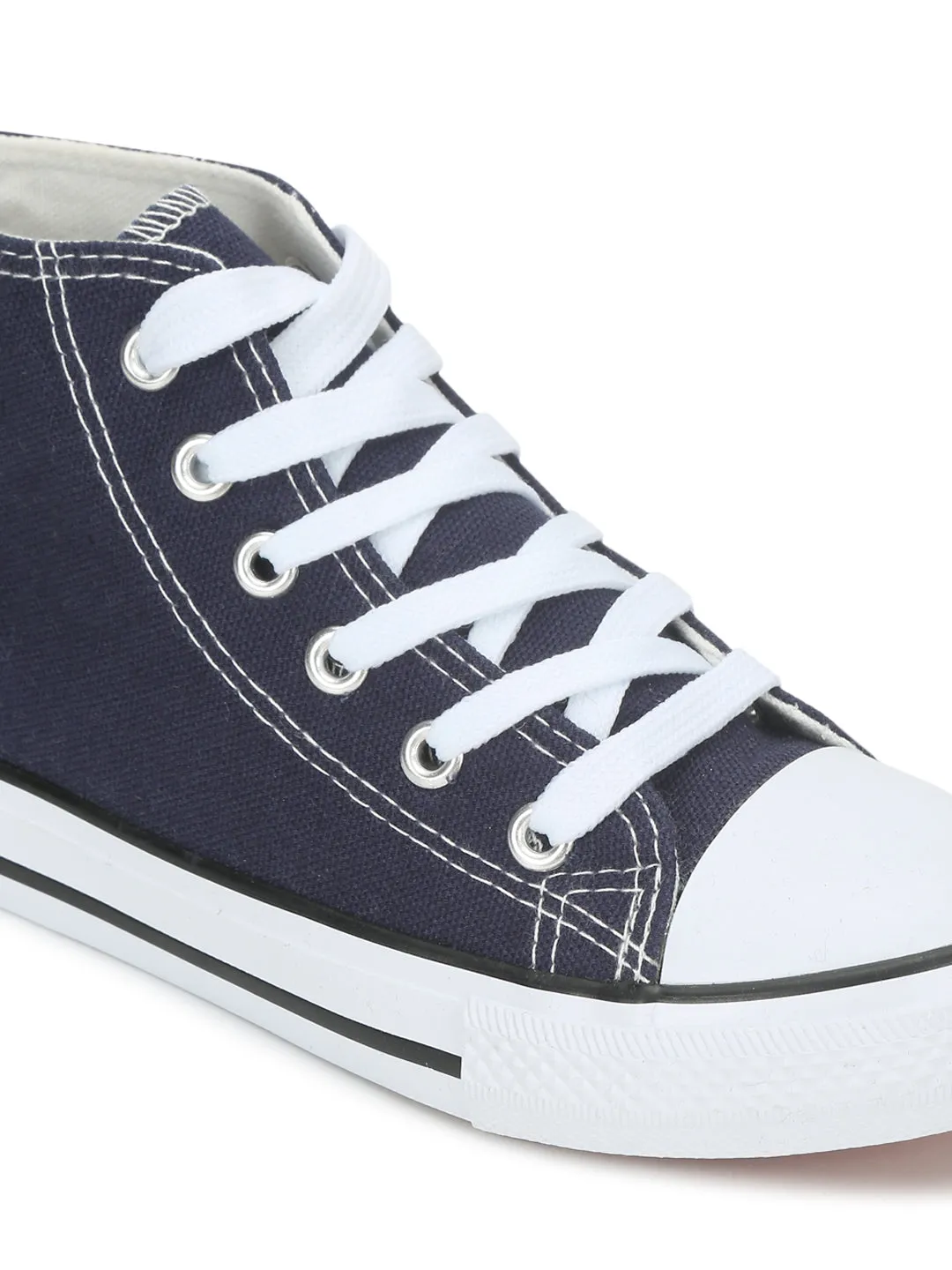 Navy Canvas High Ankle Stylish Lace-Up Sneakers For Kids-Unisex (TC-LKCAN4-NVY)