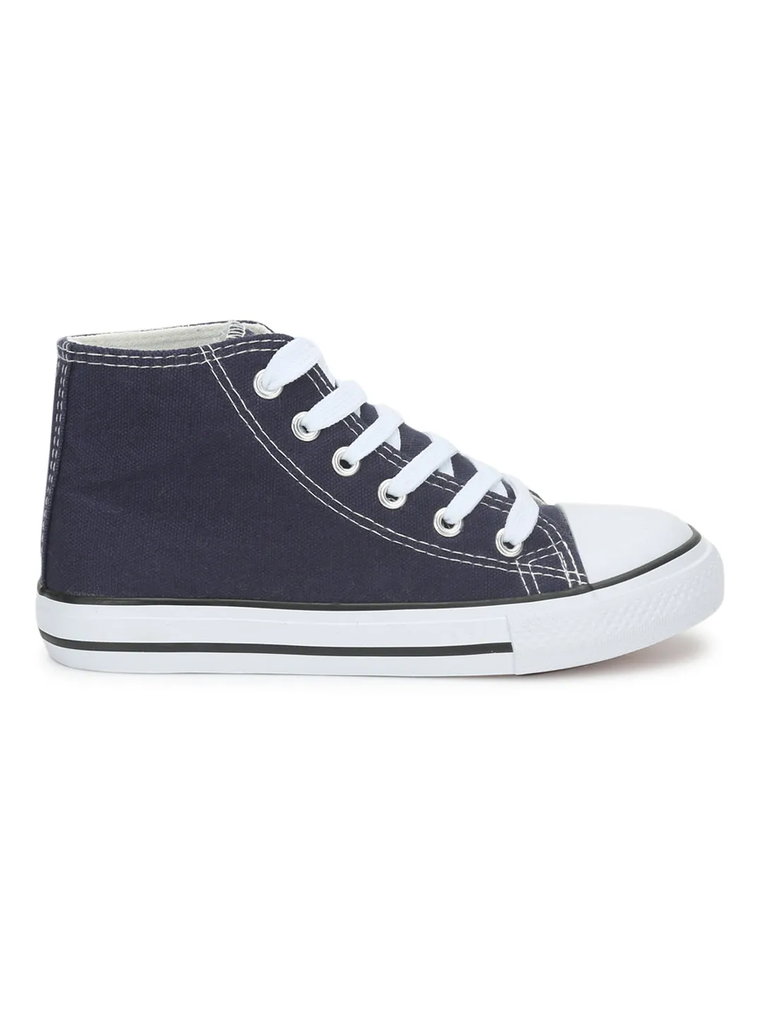 Navy Canvas High Ankle Stylish Lace-Up Sneakers For Kids-Unisex (TC-LKCAN4-NVY)