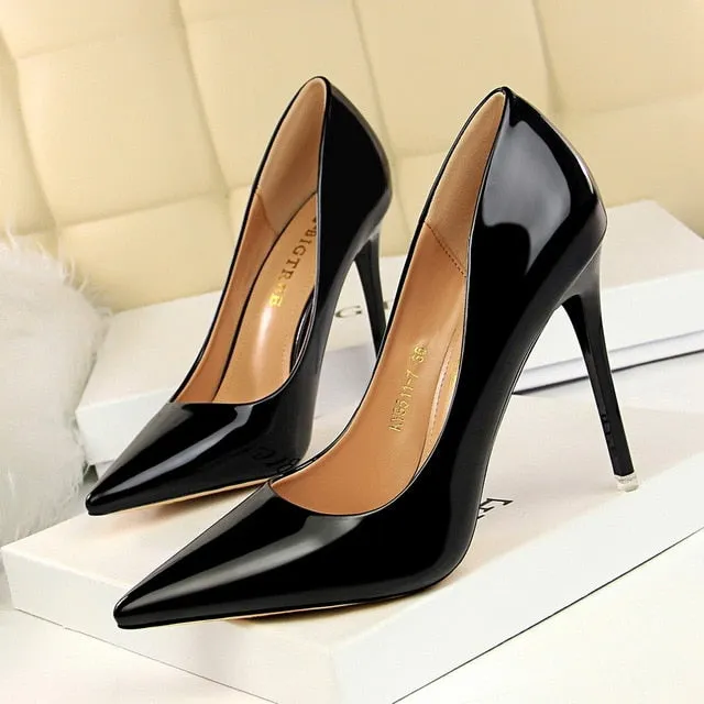 Patent Leather Thin Heels Office Women Shoes