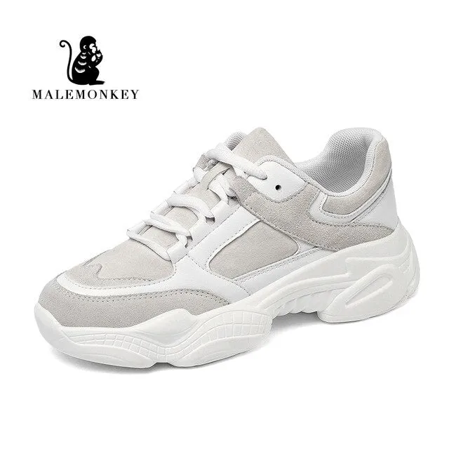 Platform Women Sneakers White  Spring Sport Thick Sole Lady Leisure Shoes Lace Up Comfortable Female Chunky Sneakers Fashion