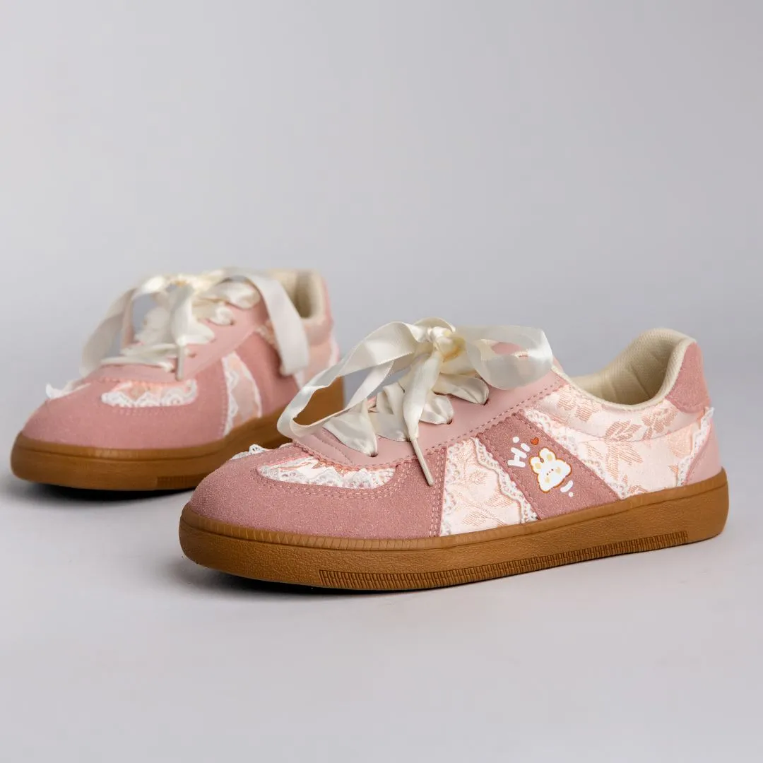 Pretty Pink Bunny Laced Casual Sneakers - Women's