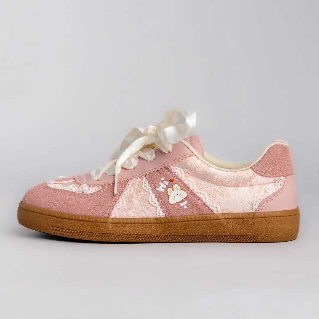 Pretty Pink Bunny Laced Casual Sneakers - Women's