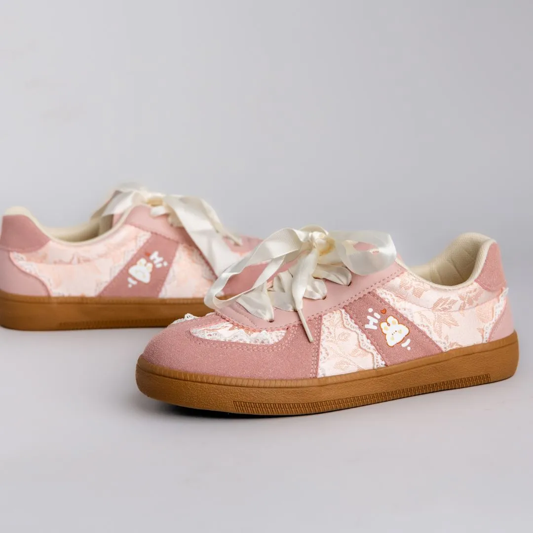 Pretty Pink Bunny Laced Casual Sneakers - Women's