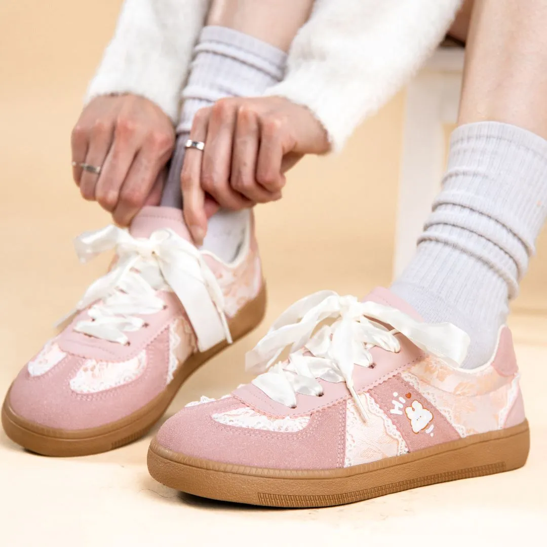 Pretty Pink Bunny Laced Casual Sneakers - Women's