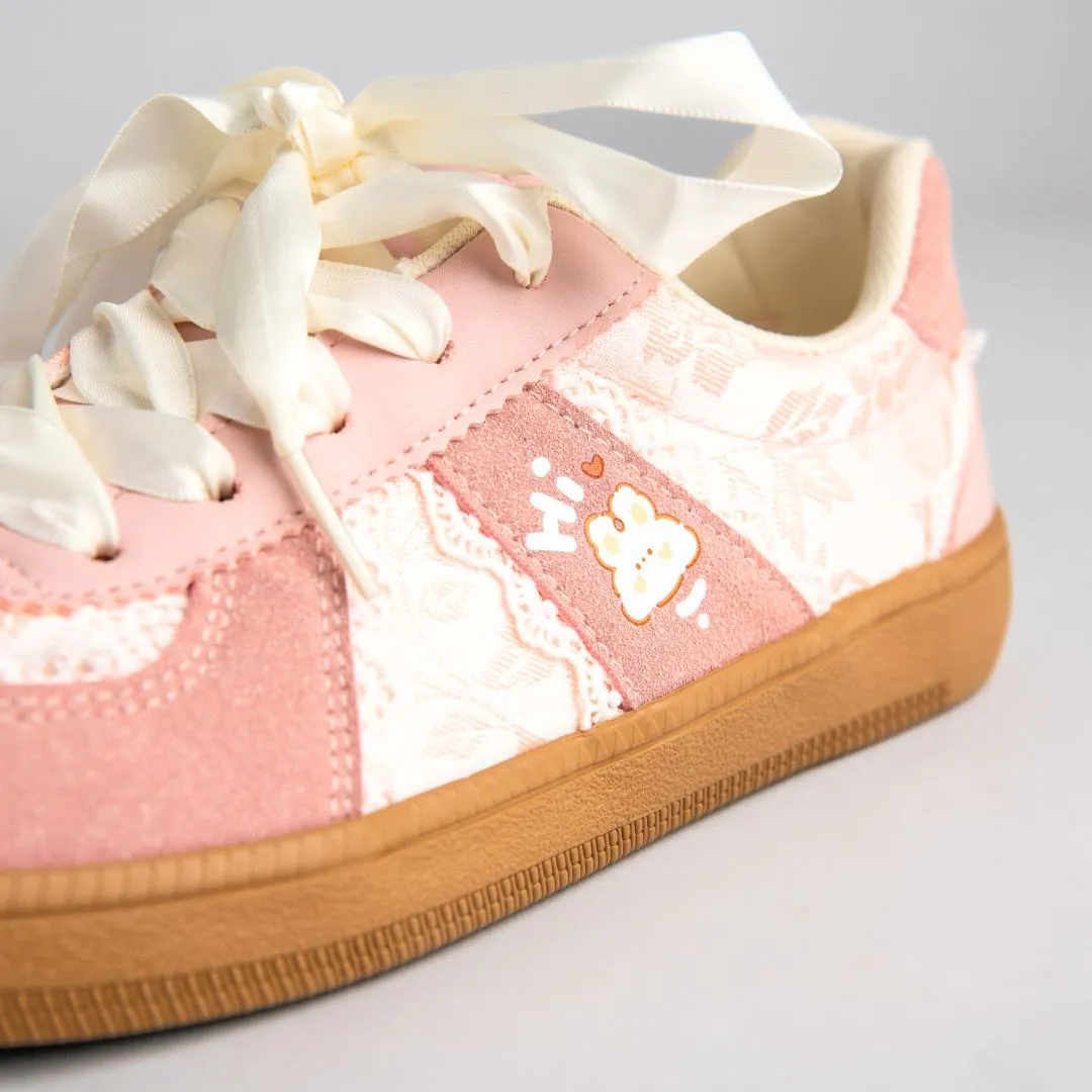 Pretty Pink Bunny Laced Casual Sneakers - Women's