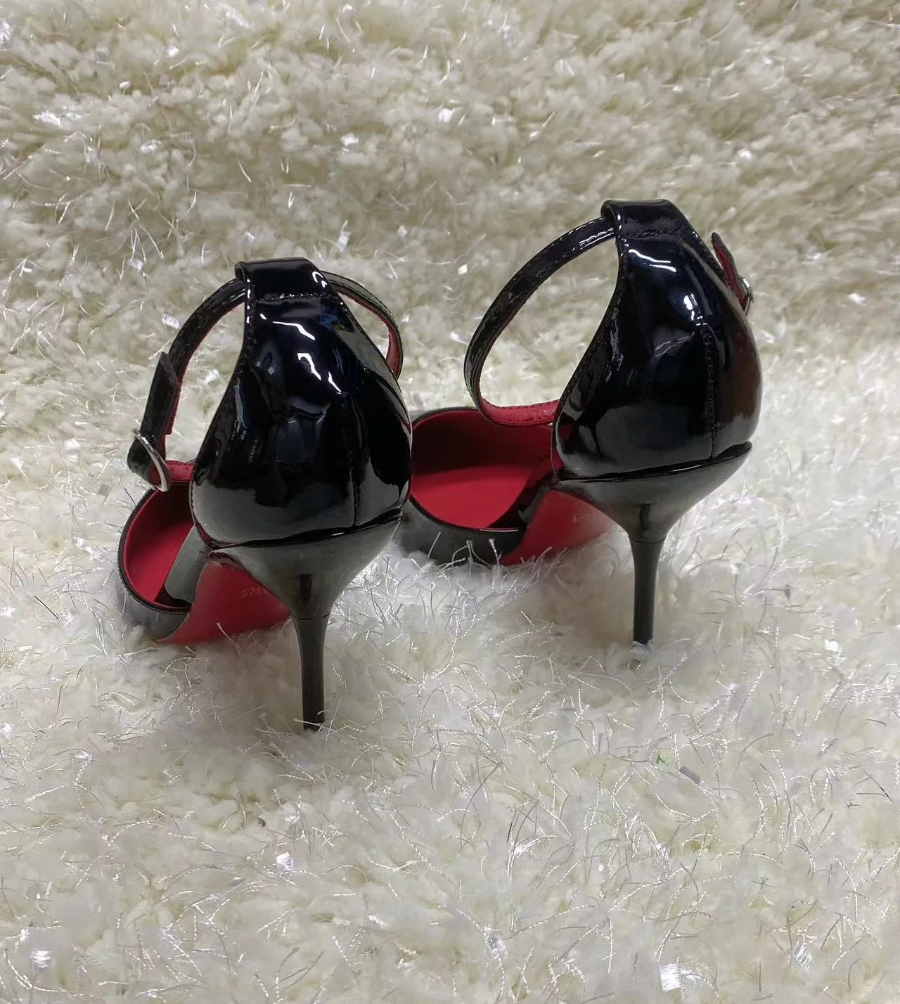 Sophie black ankle strap heels