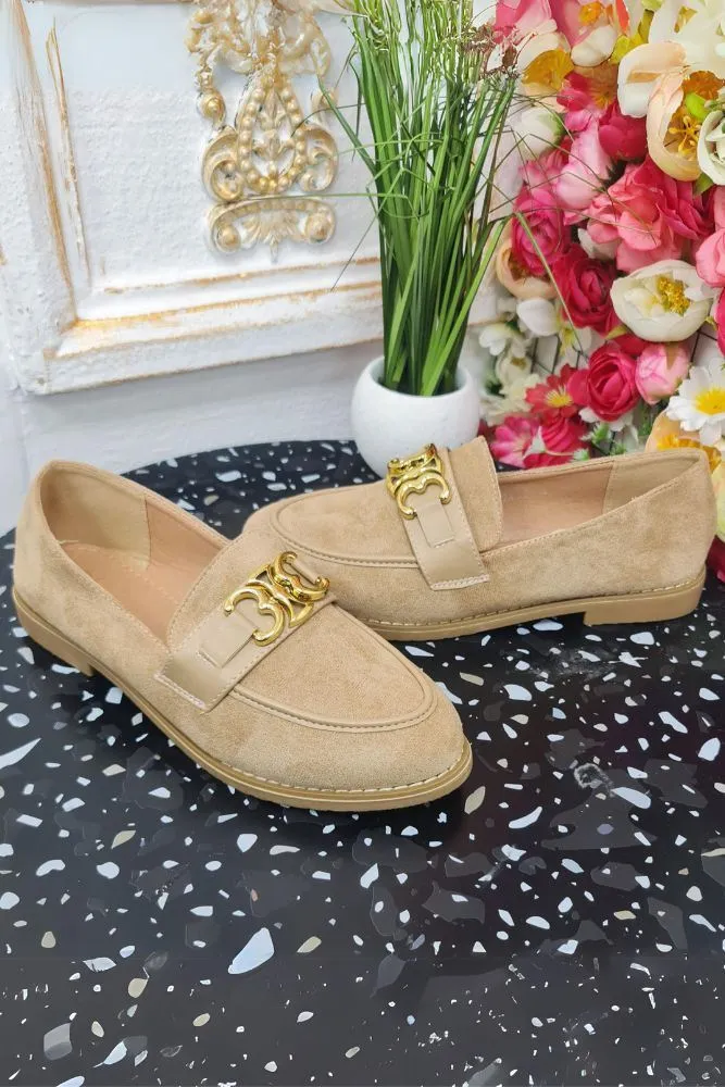 Suede Gold Buckle Toe Loafers