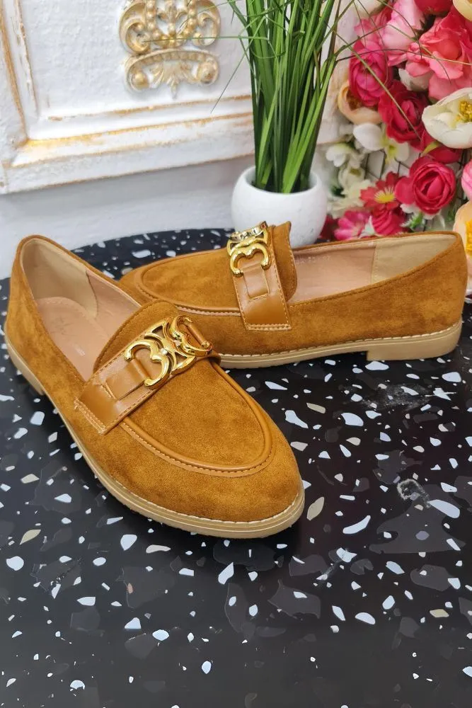 Suede Gold Buckle Toe Loafers