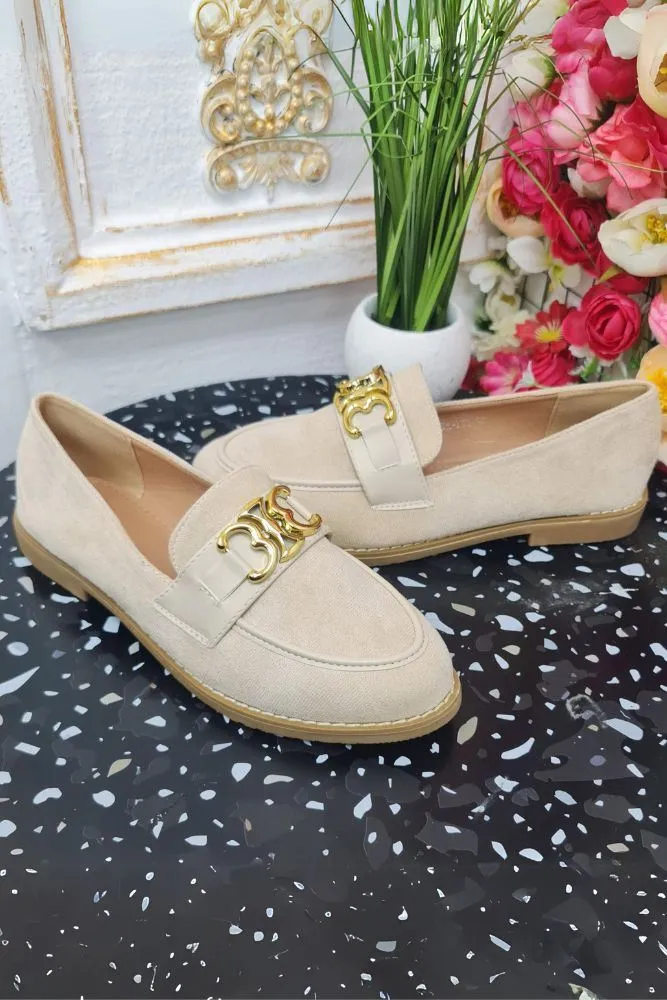 Suede Gold Buckle Toe Loafers