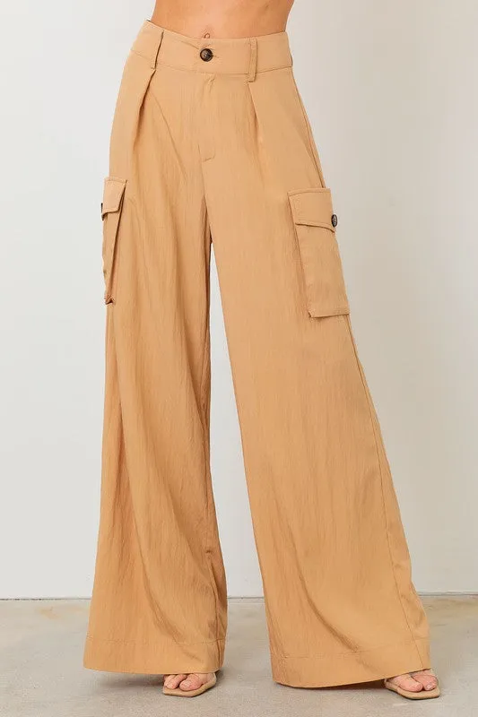 Taupe Wide Leg Cargo Pants