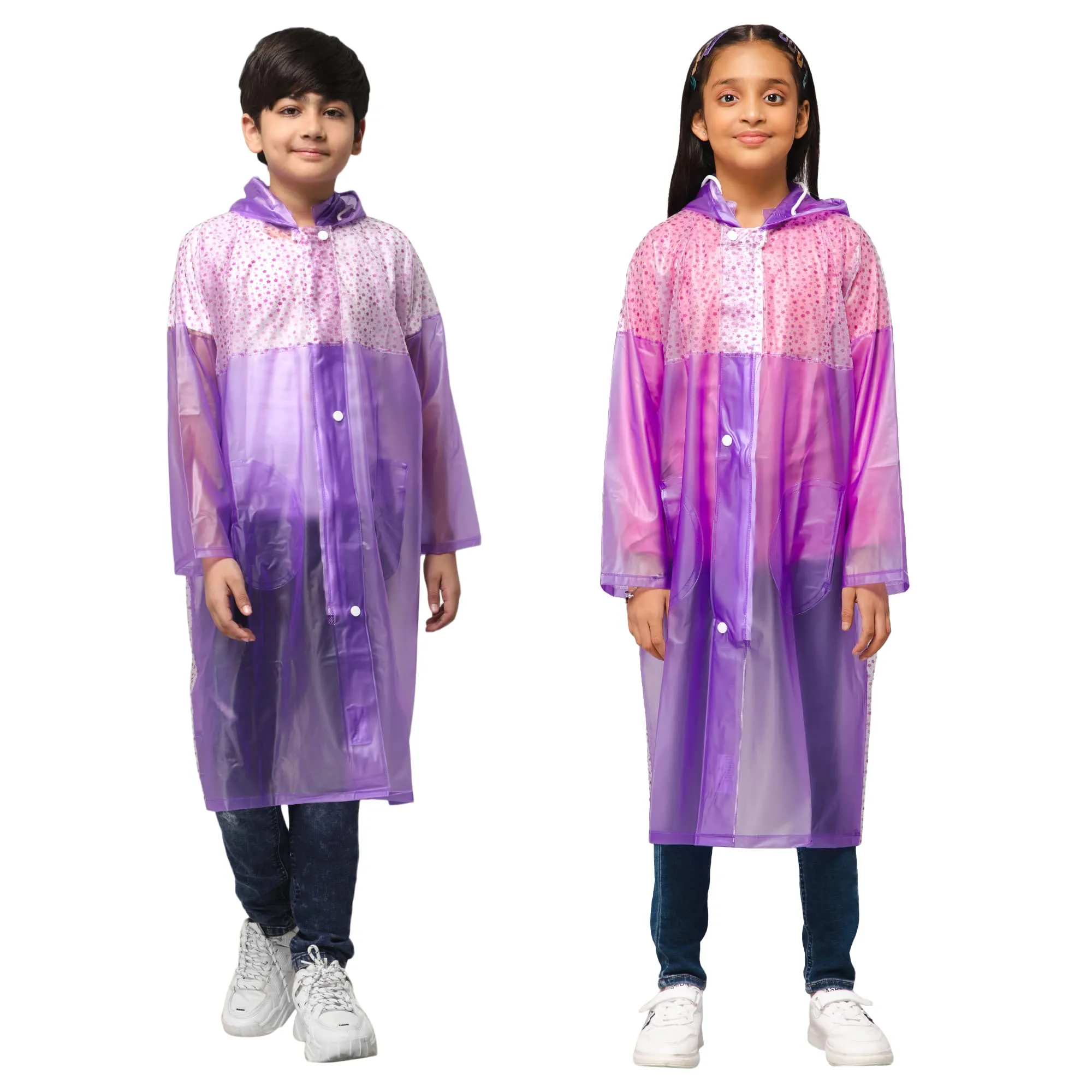 THE CLOWNFISH Drip Dude Series Unisex Kids Waterproof Single Layer PVC Longcoat/Raincoat with Adjustable Hood. Age-5-6 Years (Purple)