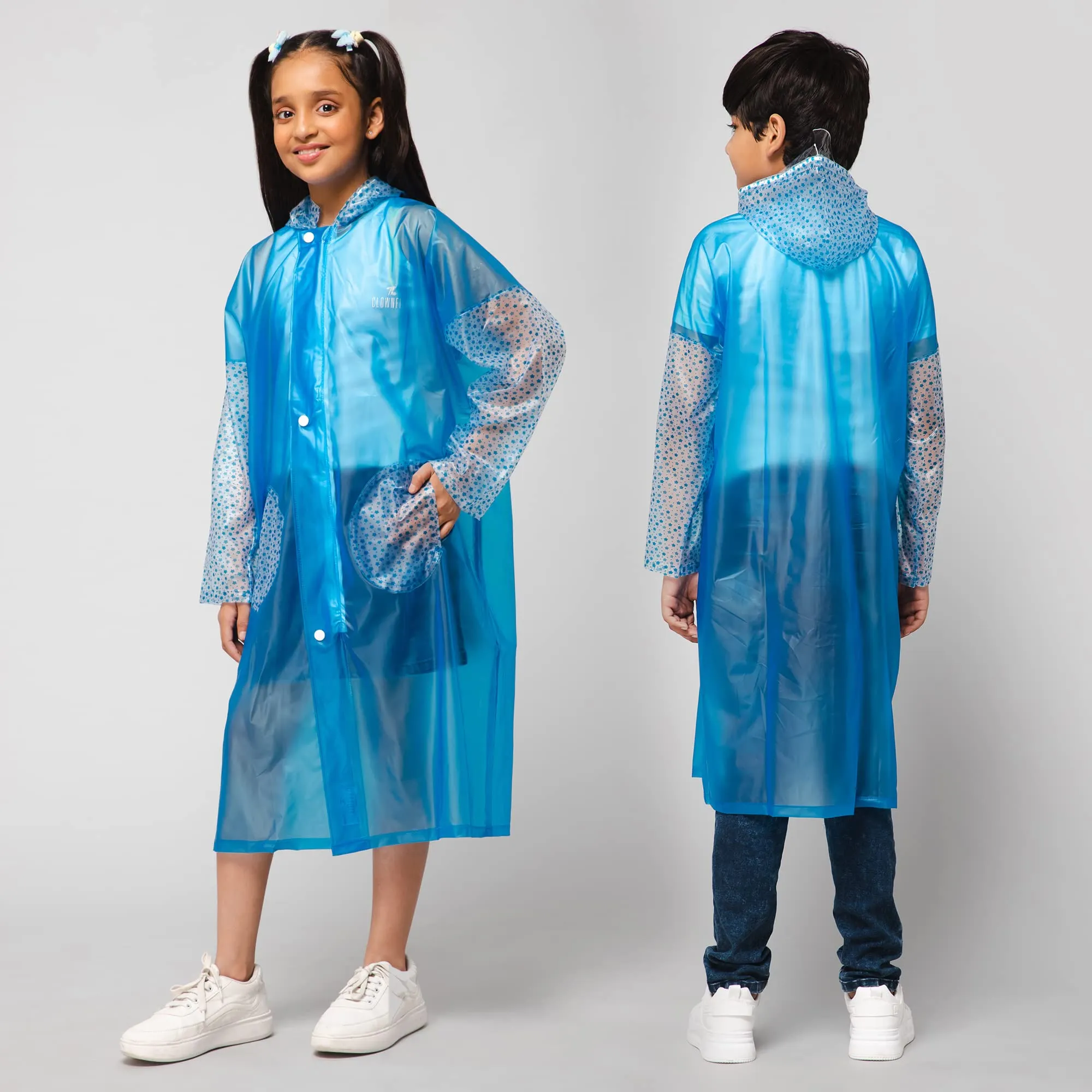 THE CLOWNFISH Storm Shield Series Unisex Kids Waterproof Single Layer PVC Longcoat/Raincoat with Adjustable Hood. Age-11-12 Years (Dark Blue)