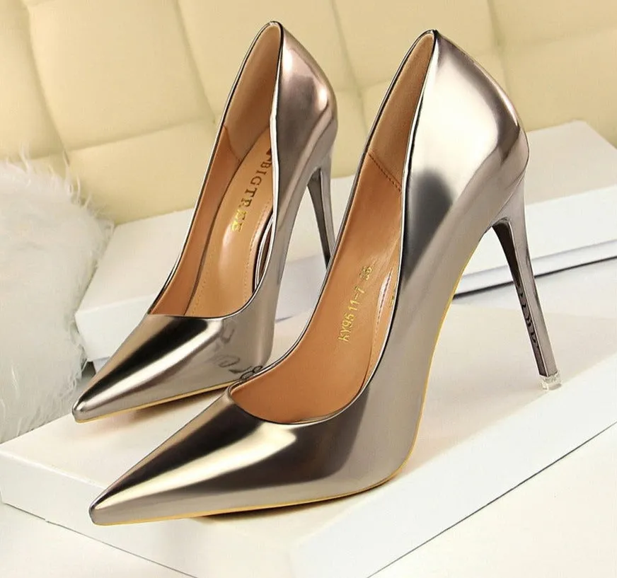 Wjczt Plus Size 34-43 Patent Leather Women Office Shoes Shallow Fashion Women Pumps Pointed Toe Sexy High Heel Dress Party Shoes Woman