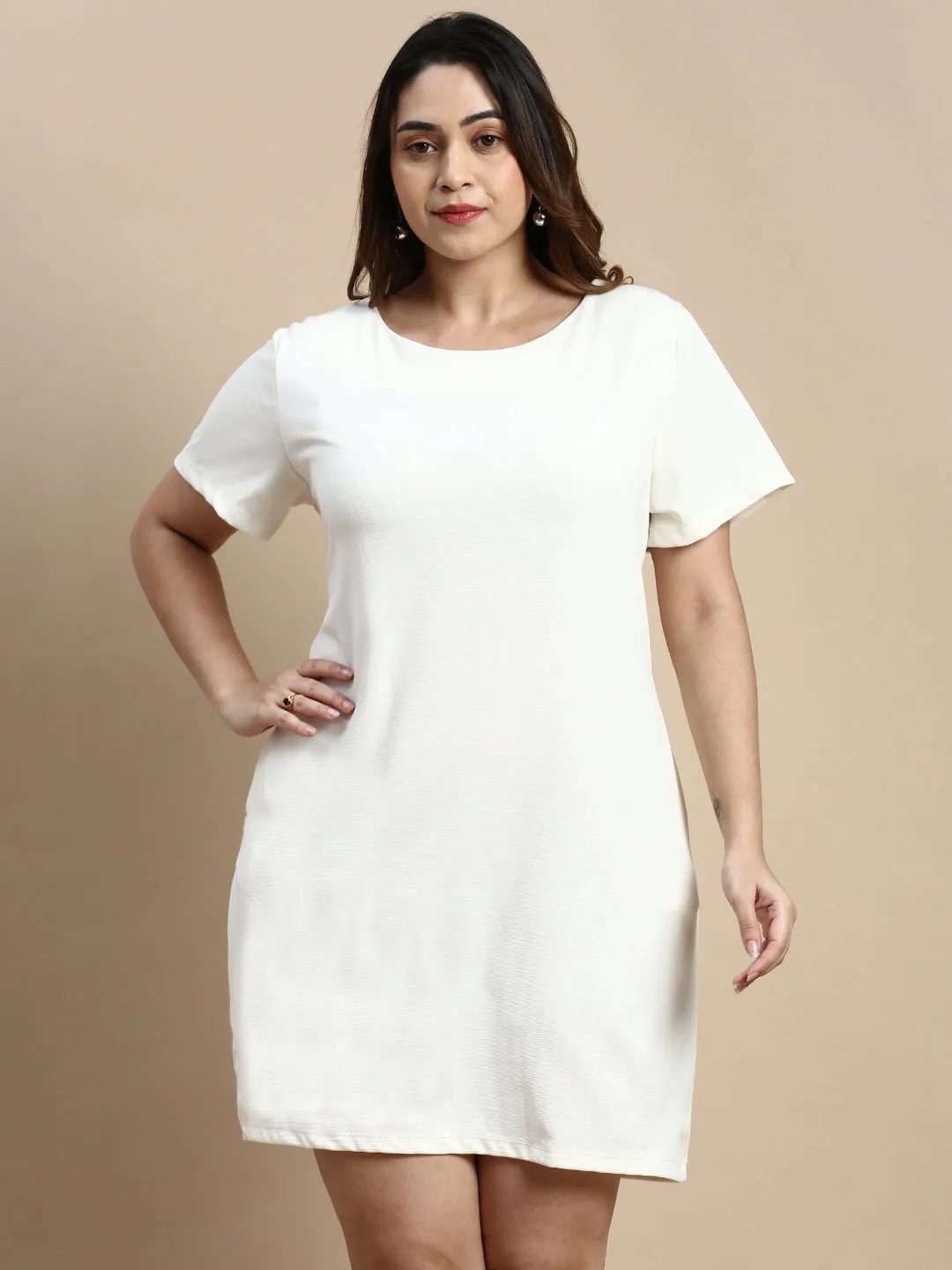 Women Cream Solid A-Line Dress