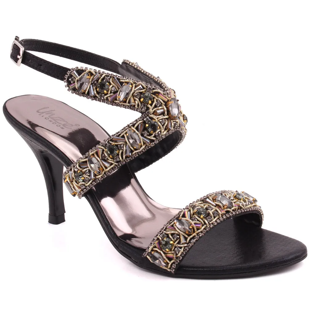 Women "MONANA" Crystal Stone Decorated Wedding Stiletto Heel Slip On Sandals